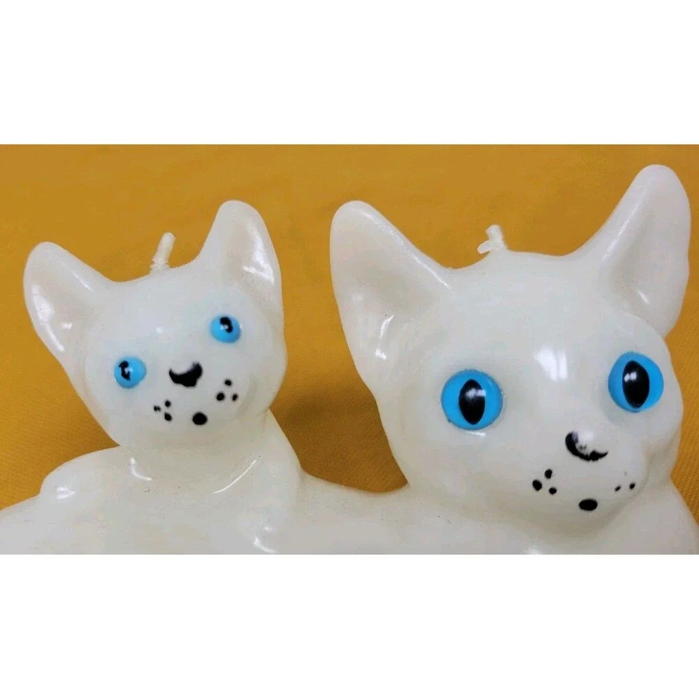 Cat Molded Candle Vintage White Never Burned Mid Century Cute Kitty Decorative